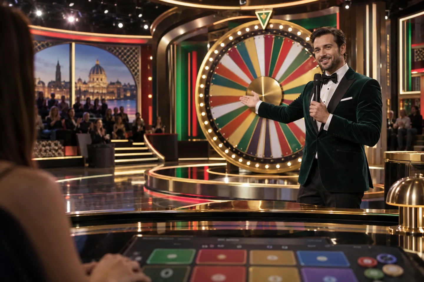Studio di gioco live con ruota colorata